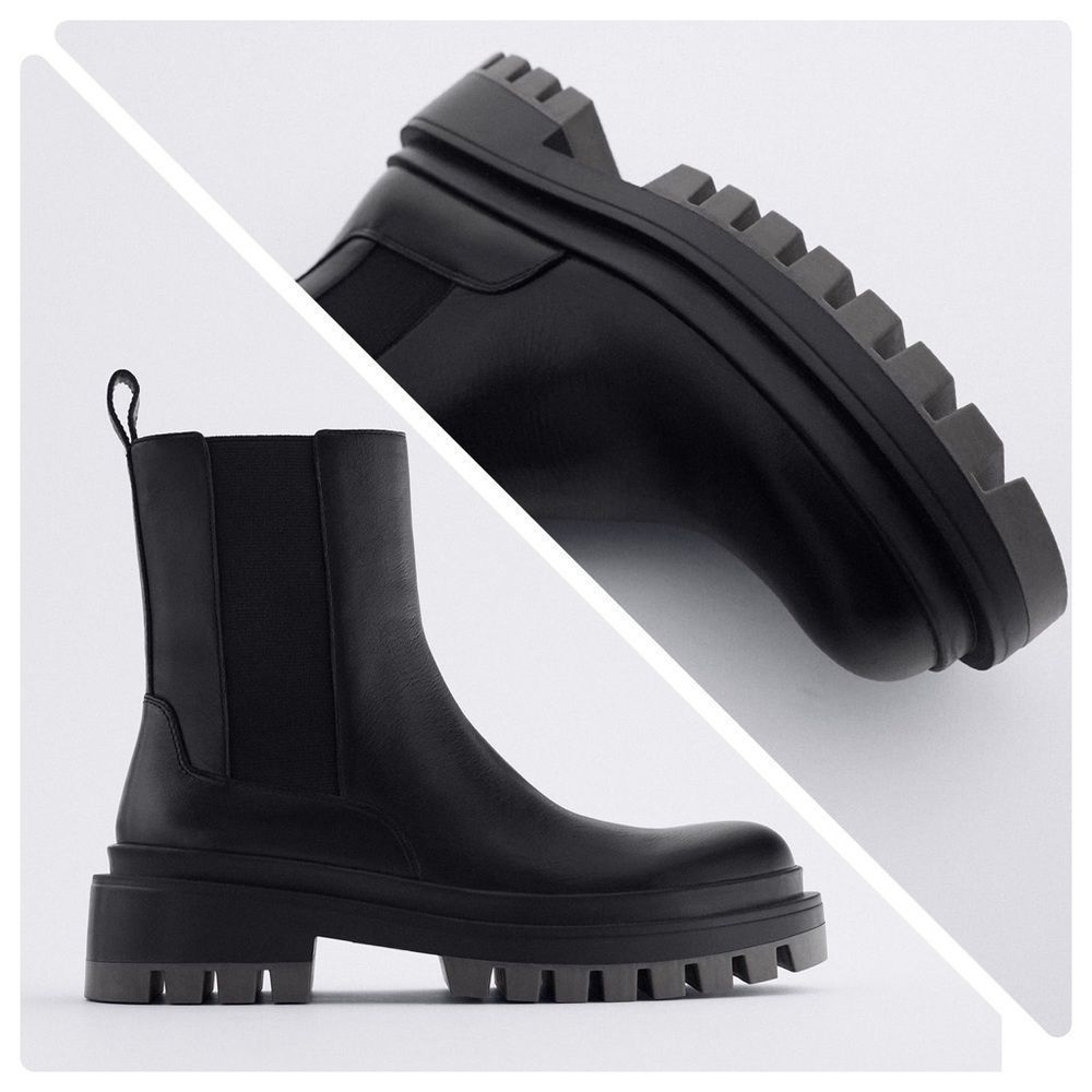Last! Zara Boots Leather Lug Sole Ankle Boots